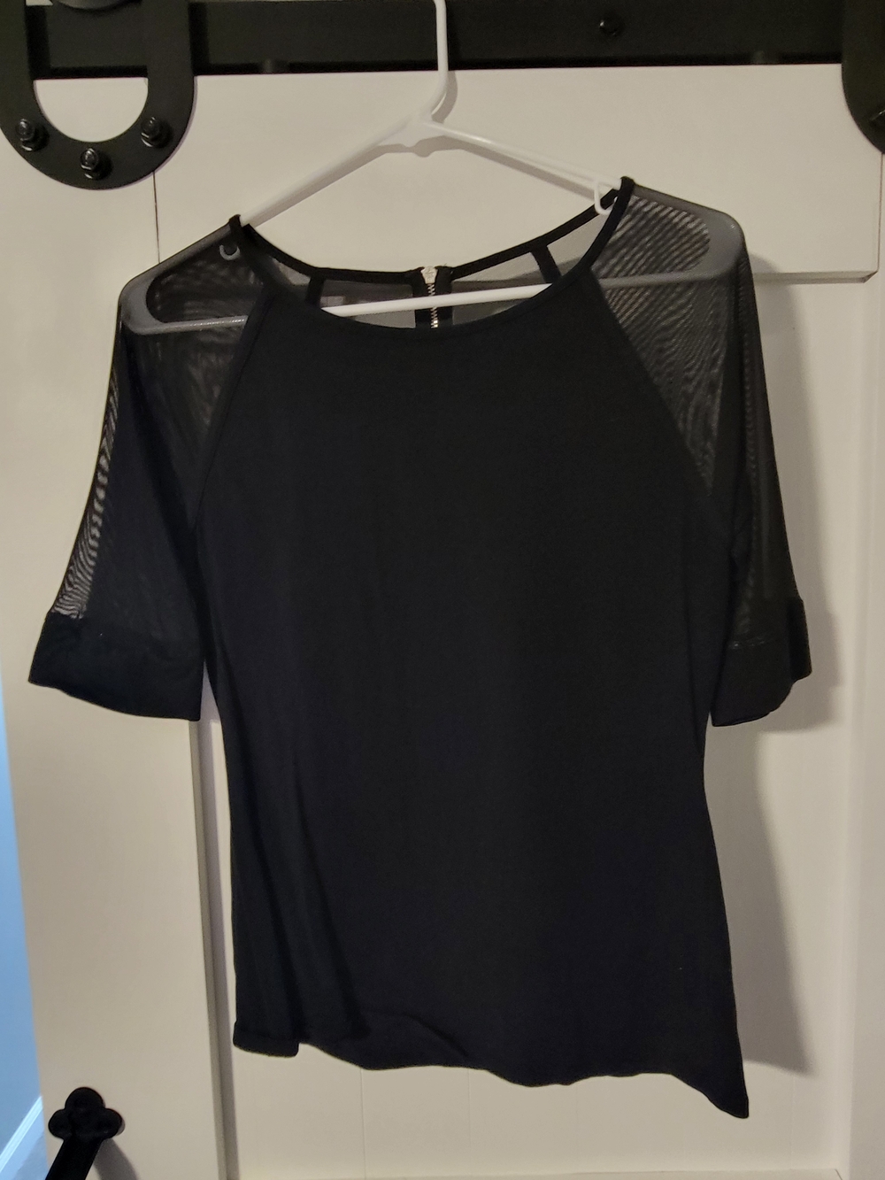 Express Black Short Sleeve Top with Sheer Mesh Panels